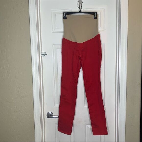 Motherhood Maternity Red Skinny Jeans Size Medium Full Belly Panel - Picture 1 of 8